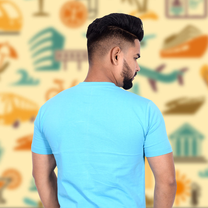 Sky Blue Color Half Sleeve Round Neck Plain Tees for Men