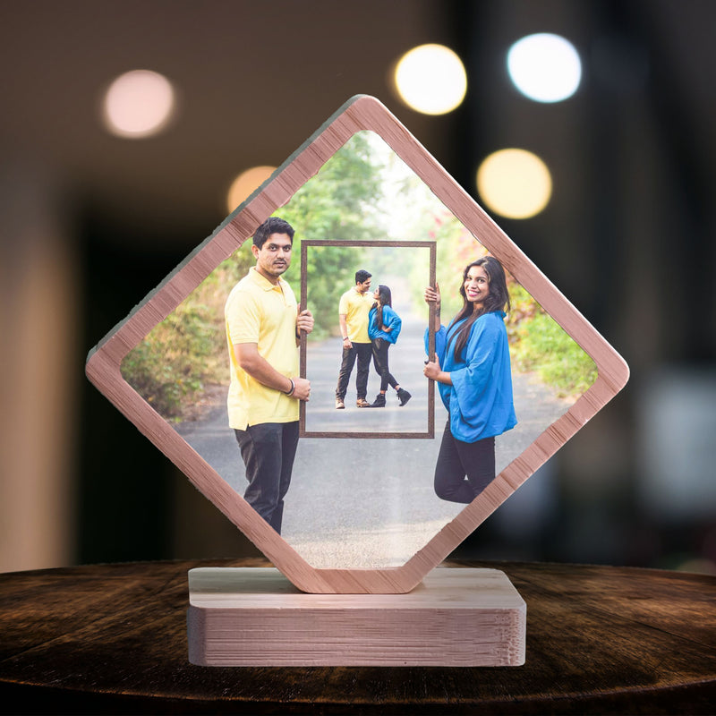 Personalized Bamboo Magnetic Rhombus Photo Stand