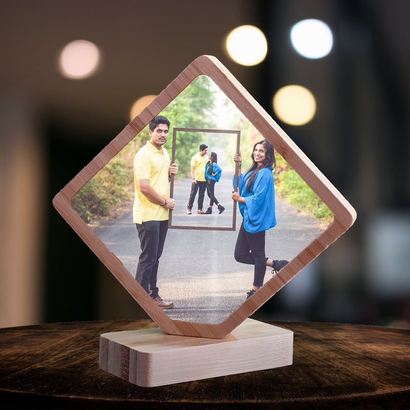 Personalized Bamboo Magnetic Rhombus Photo Stand