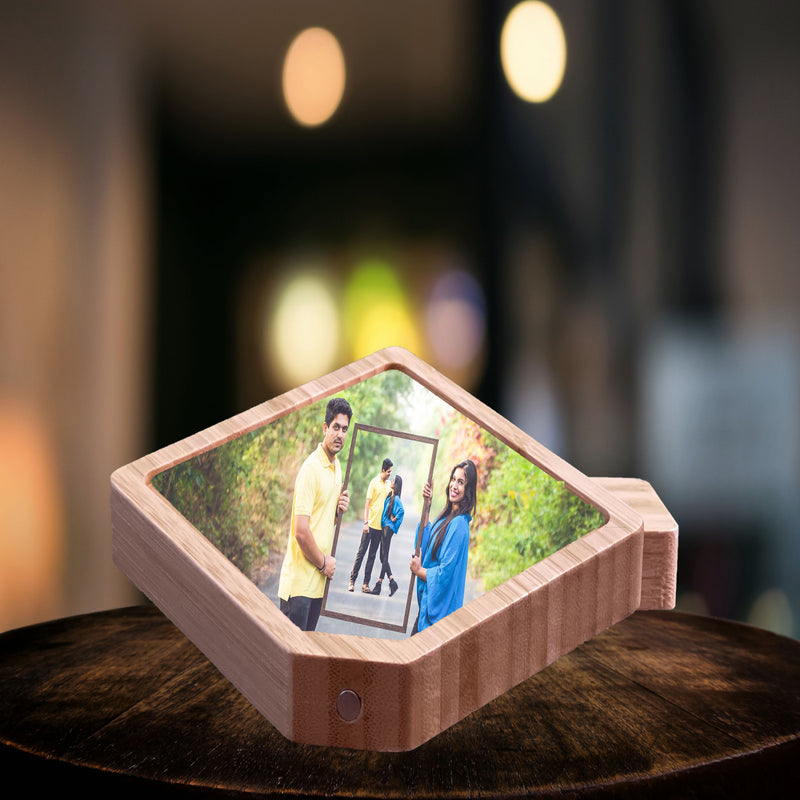 Personalized Bamboo Magnetic Rhombus Photo Stand