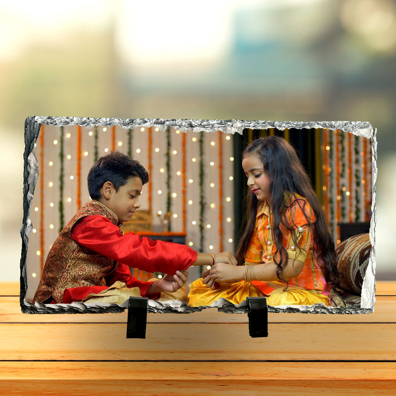 Personalized Rakhi Rock Tile Rectangle Shape Photo Stand