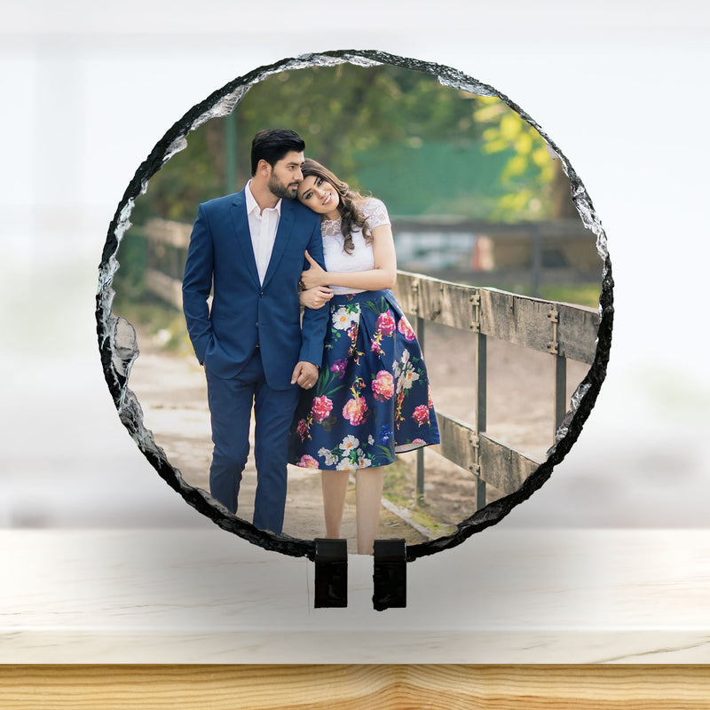 Personalized Rock Tile Circle Shape Photo Stand