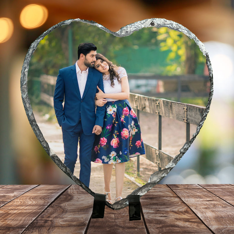 Personalized Rock Tile Heart Shape Photo Stand
