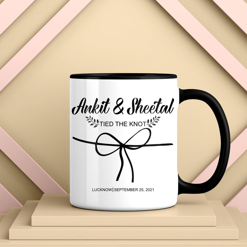 Tied Knot with Couple Name Black & White Coffee Mug
