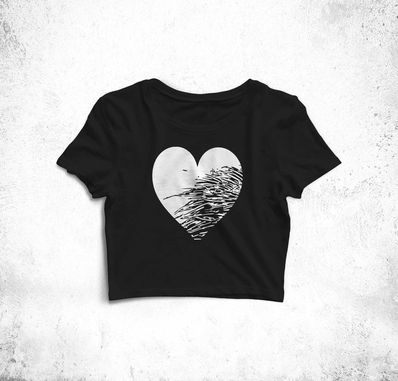 Scratched Heart Crop Top Tees for Girls