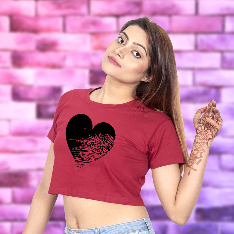 Scratched Heart Crop Top Tees for Girls