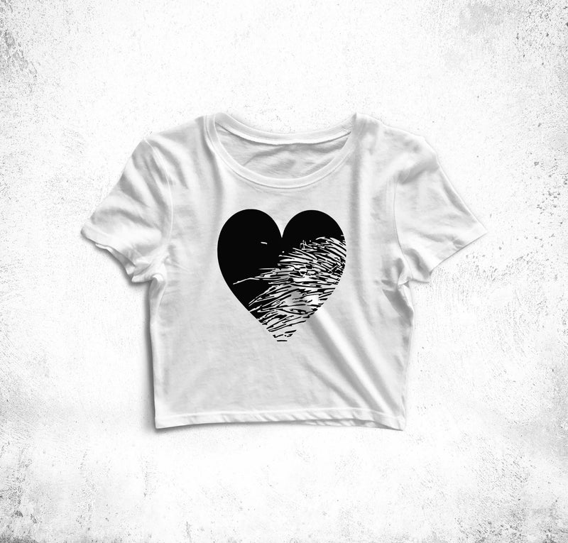 Scratched Heart Crop Top Tees for Girls