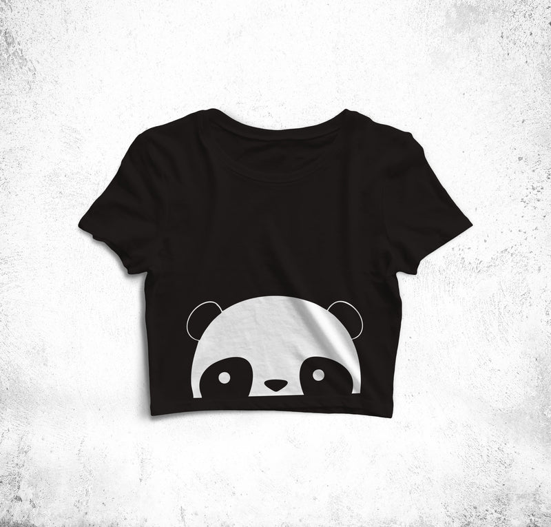 Peeking Panda Crop Top Tees for Girls