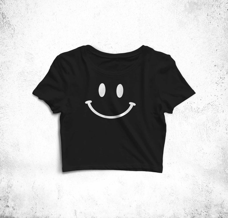 Smiling Face Crop Top Tees for Girls