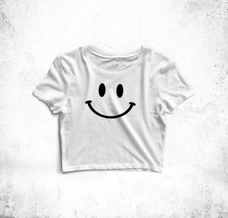 Smiling Face Crop Top Tees for Girls