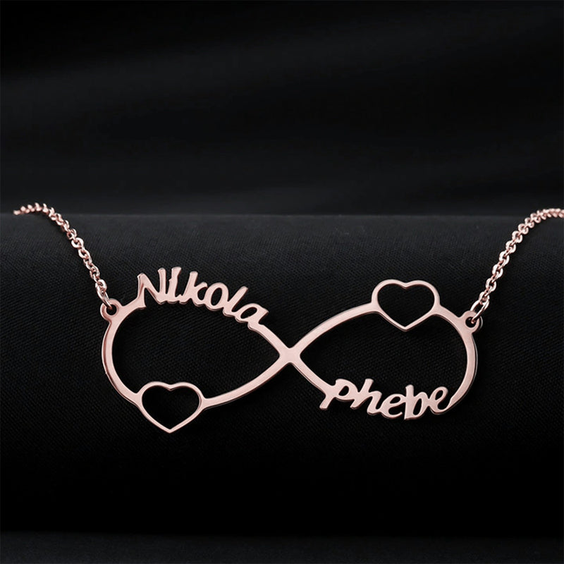 Personalized Double Name with Double Heart Infinity Design Name Pendant