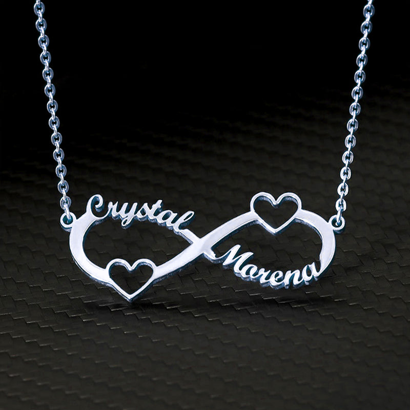 Personalized Double Name with Double Heart Infinity Design Name Pendant