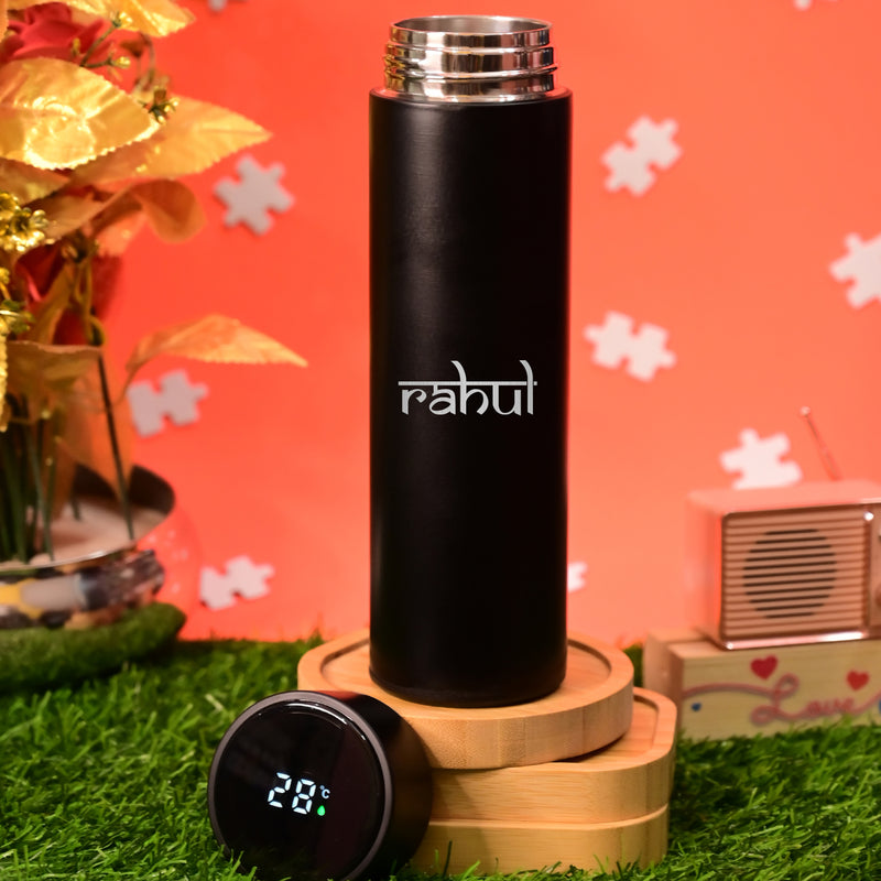 Personalised LED Black Temperature Bottle