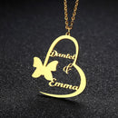 Personalised Open Heart with Butterfly and Couple Name Pendant