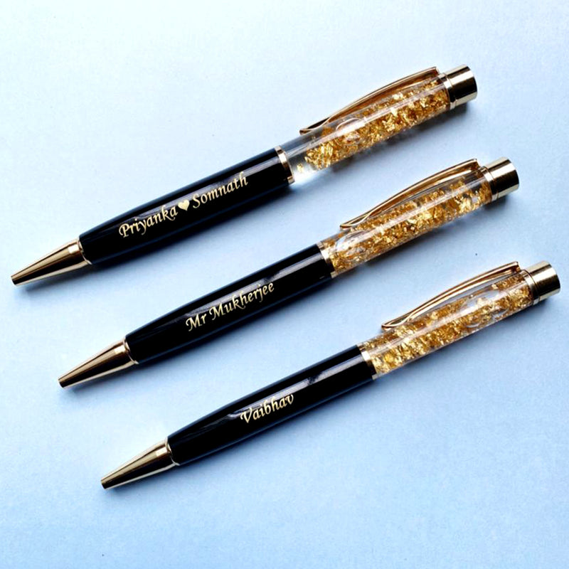 Personalised Black Color Gold Flake Pen