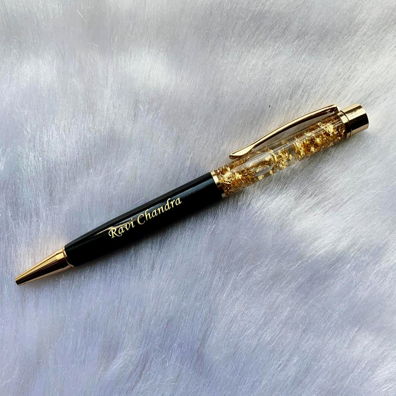 Personalised Black Color Gold Flake Pen