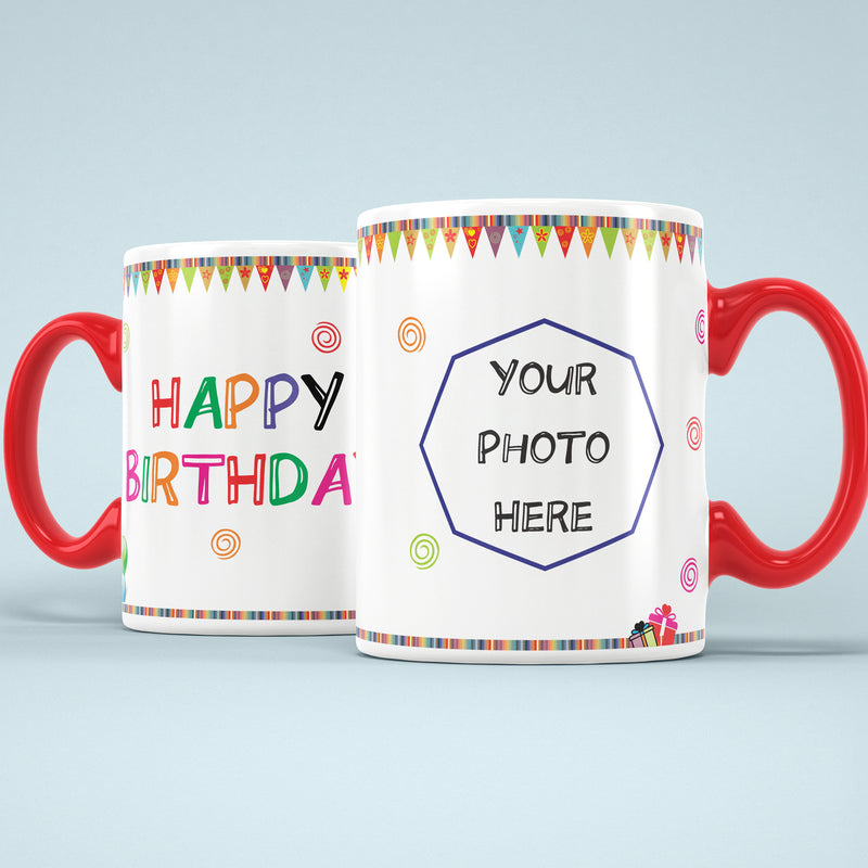 Happy Birthday Coffee Mug With Red Handle & Custom photo