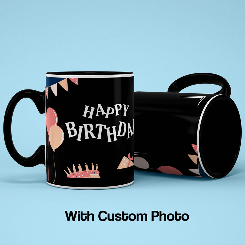 Happy Birthday Premium Coffee Mug Black with Photo