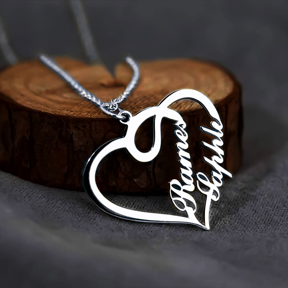 Couple Name Pendant - Personalized Double Heart Couple Name Pendant