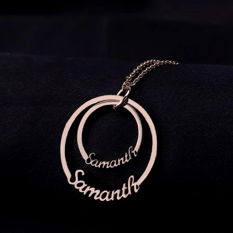 Personalised Double Ring Couple Name Pendant