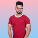 Maroon Color Ringer Half Sleeve Round Neck Plain Tees for Men