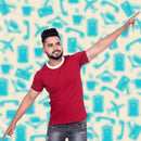 Maroon Color Ringer Half Sleeve Round Neck Plain Tees for Men