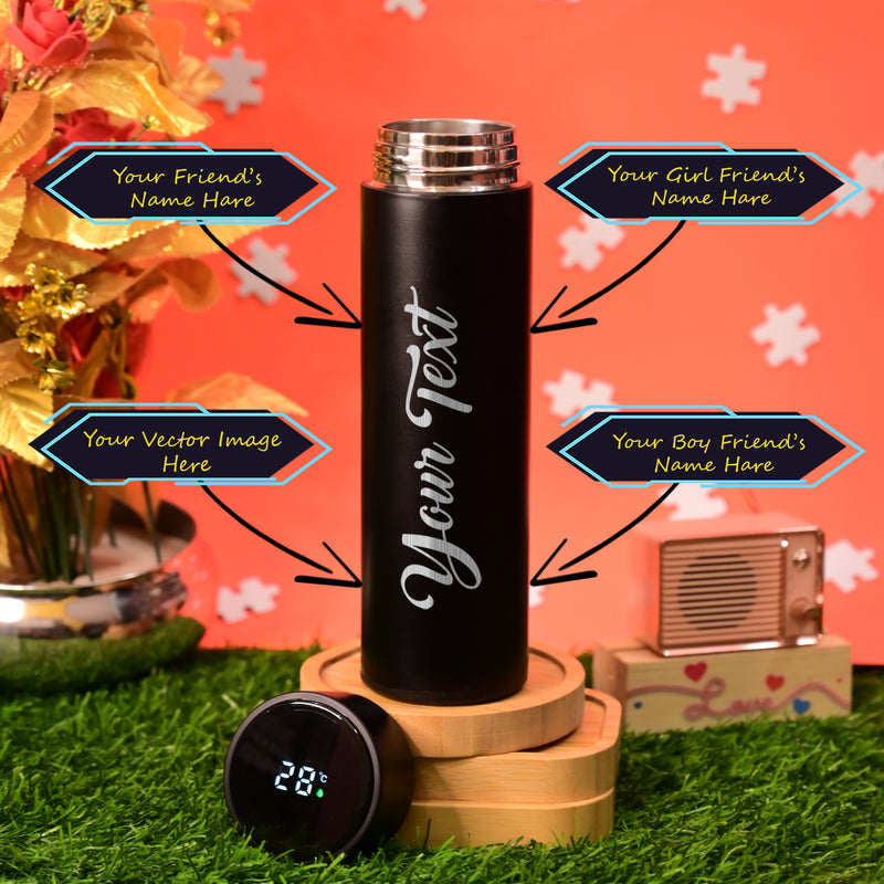 Personalised LED Black Temperature Bottle