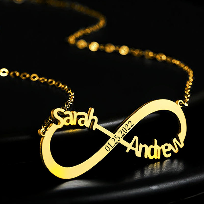 Personalized Double Name with Date and Infinity Design Name Pendant