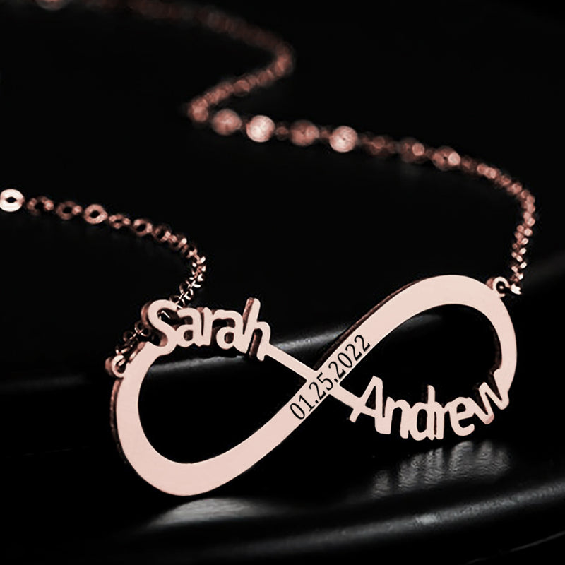Personalized Double Name with Date and Infinity Design Name Pendant