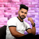 White Color Ringer Half Sleeve Round Neck Plain Tees for Men