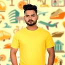 Yellow Color Half Sleeve Round Neck Plain Tees for Men