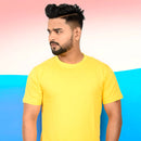 Yellow Color Half Sleeve Round Neck Plain Tees for Men