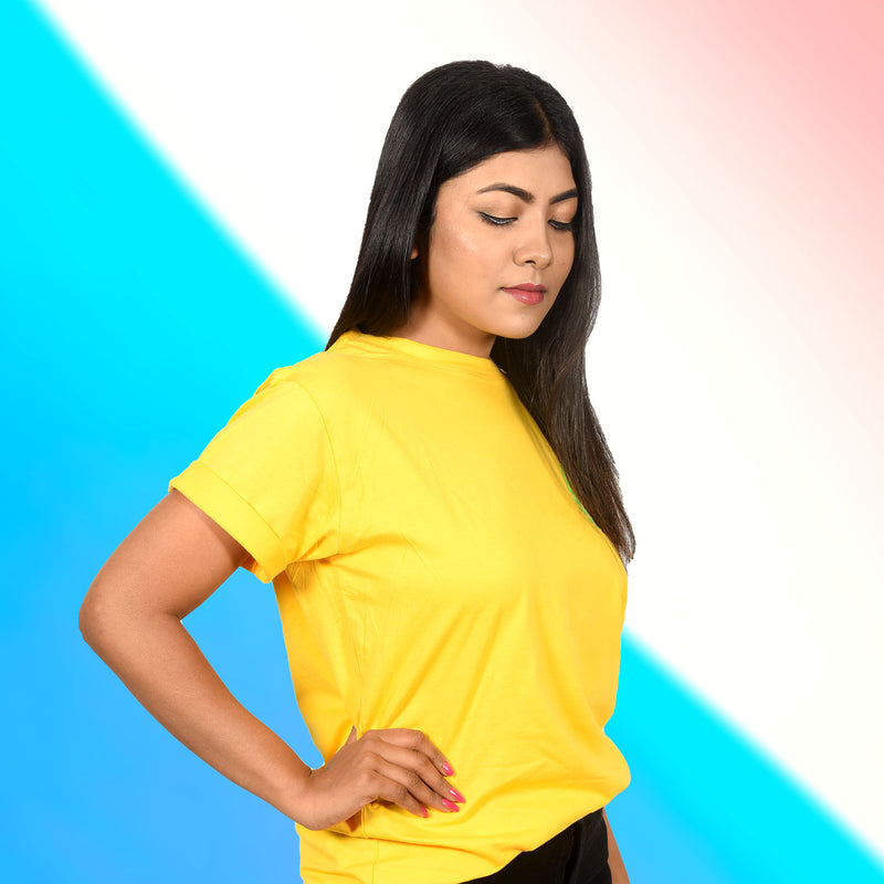 Yellow Color Half Sleeve Round Neck Plain Tees for Girls